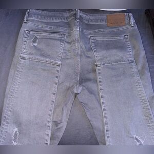 American Eagle Gray Denim Airflex Distressed Ripped Jeans. Size 36x30